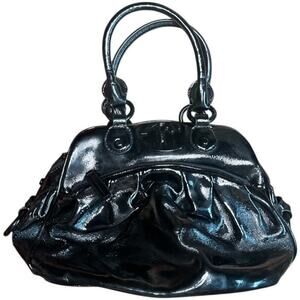 Just Cavalli Black Patent Leather Hobo Bag Purse Top Handles